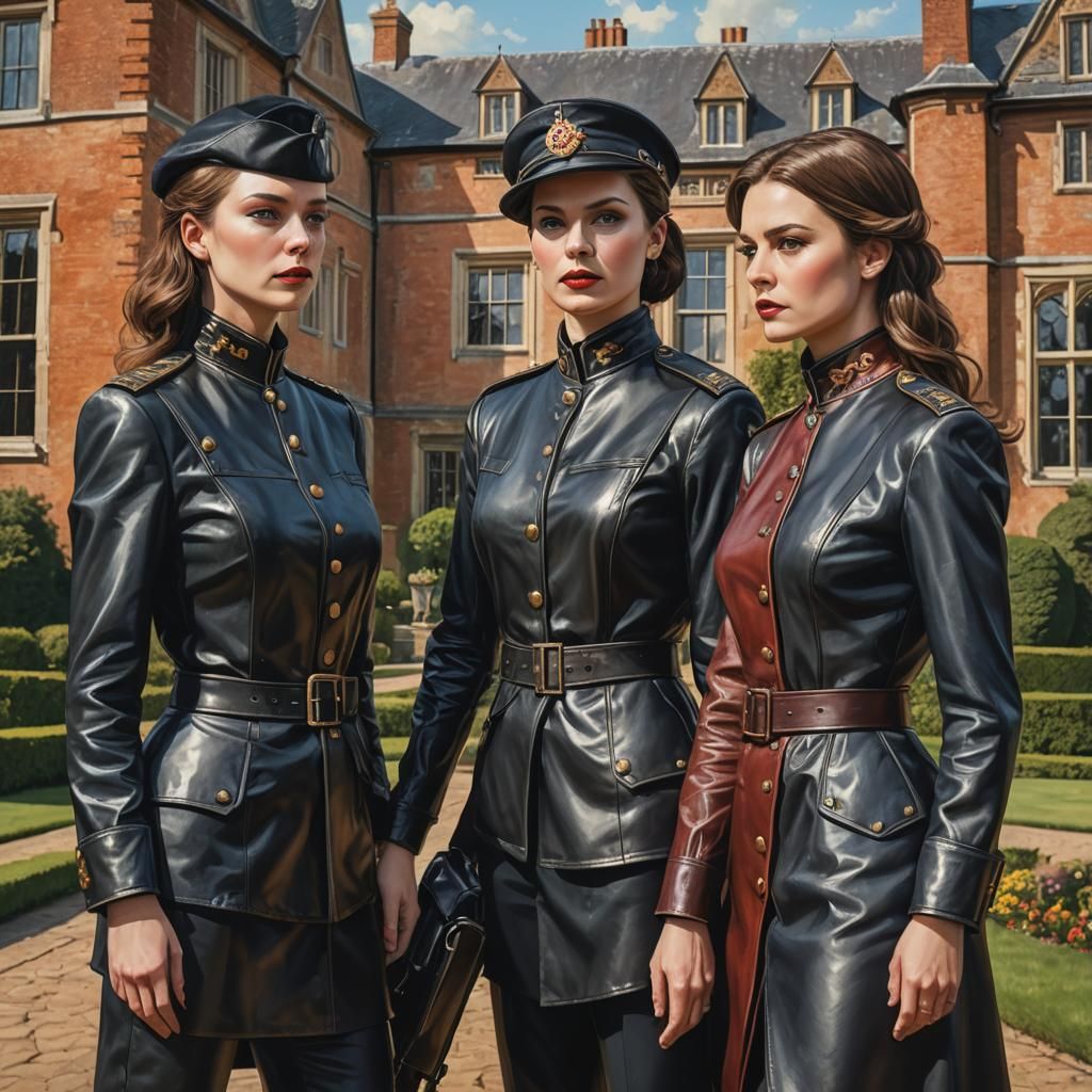 Leather-Clad Mistresses Outside Chenies Manor: Hyperrealisti...