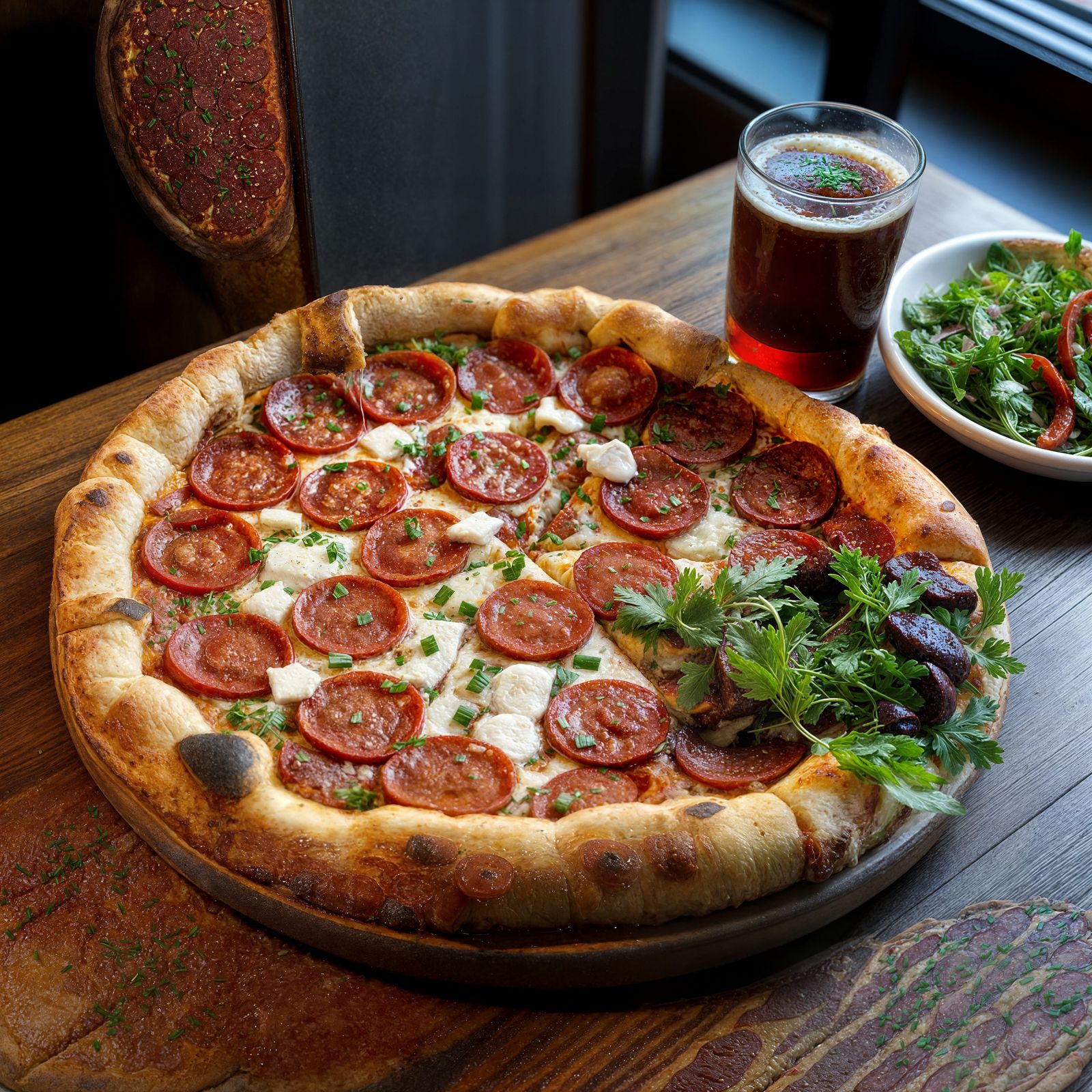 Betazed Pizza with Purple Beer and Salad