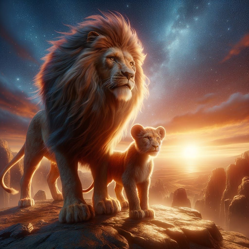 Majestic Lions at Sunrise: Father and Son