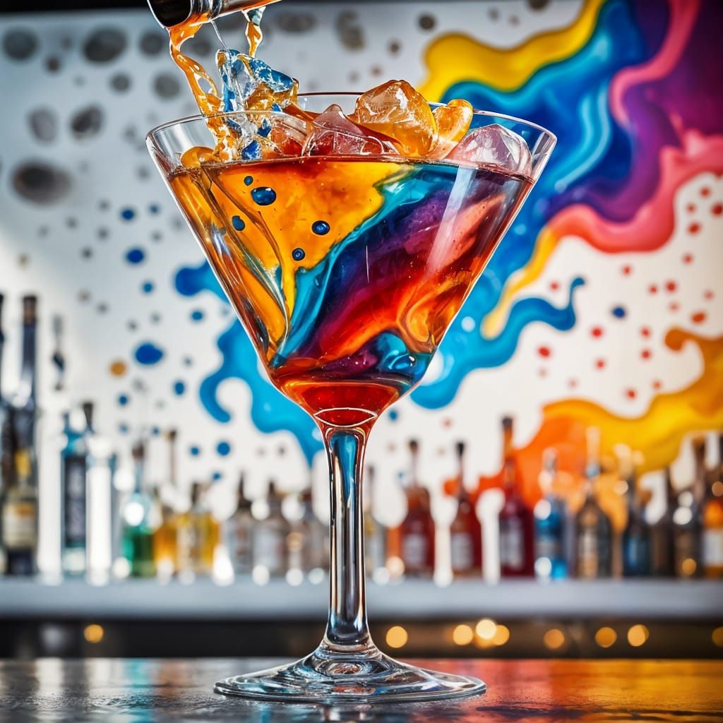 Vibrant Cocktail Art in a City Bar
