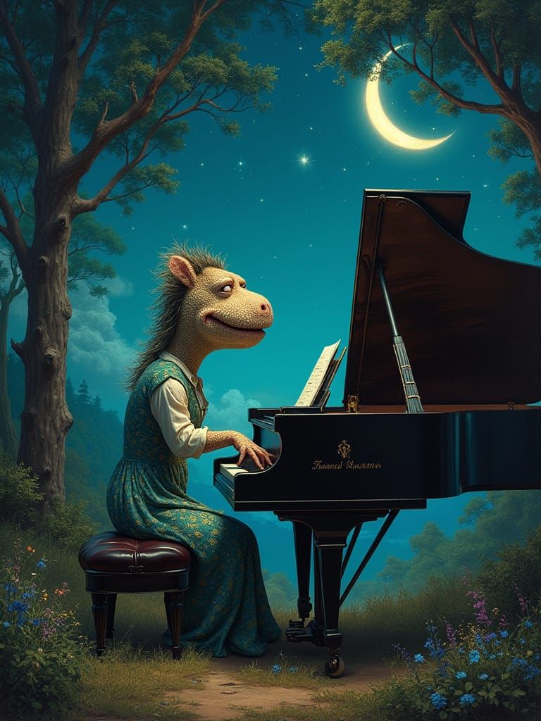 Anthropomorphic Number 8 Plays Piano in Fairyland
