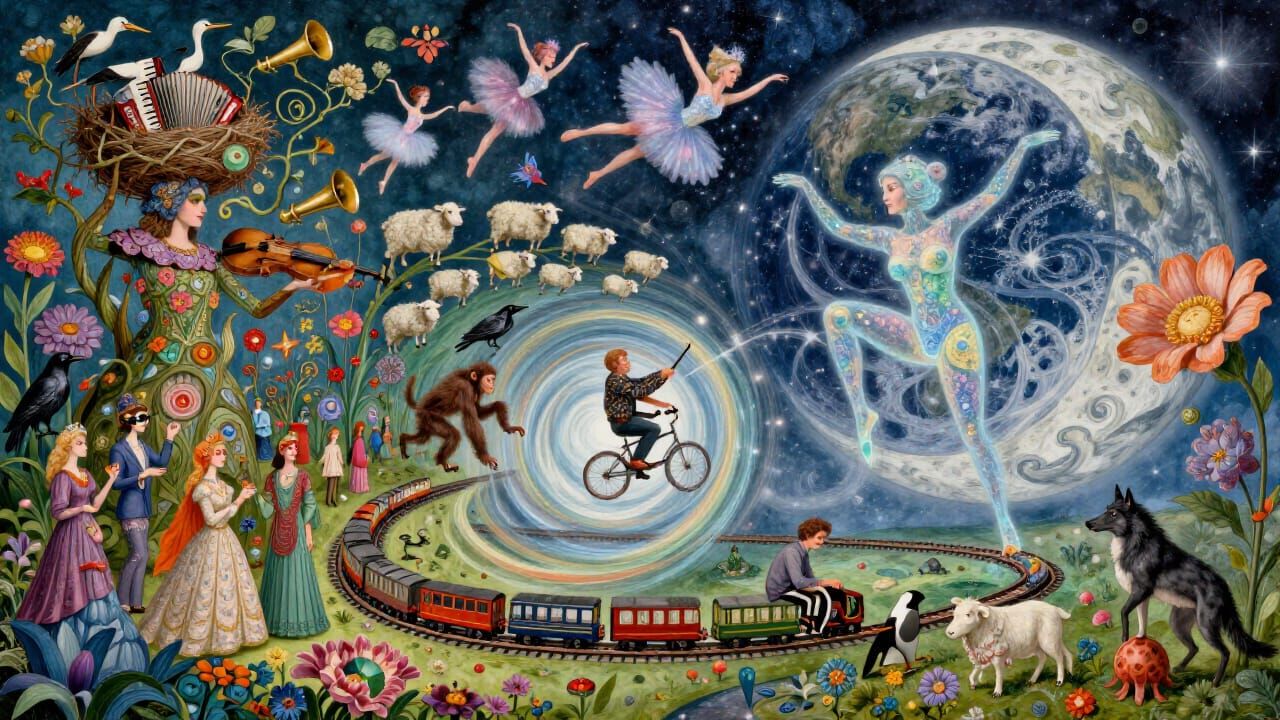 Surreal Musical Garden with Cosmic Chakras