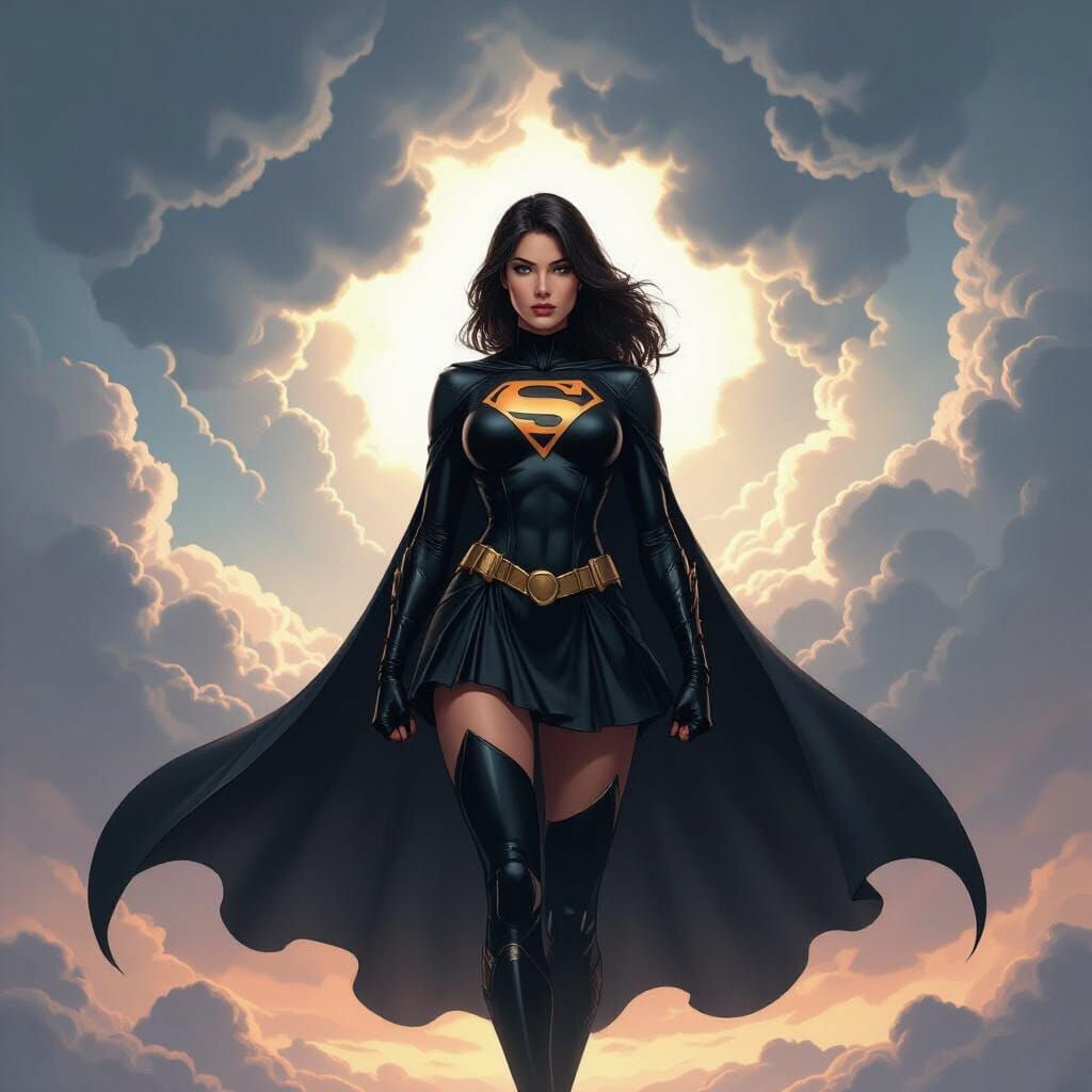 Realistic Superheroine in Black Skirt and 'SE' Suit