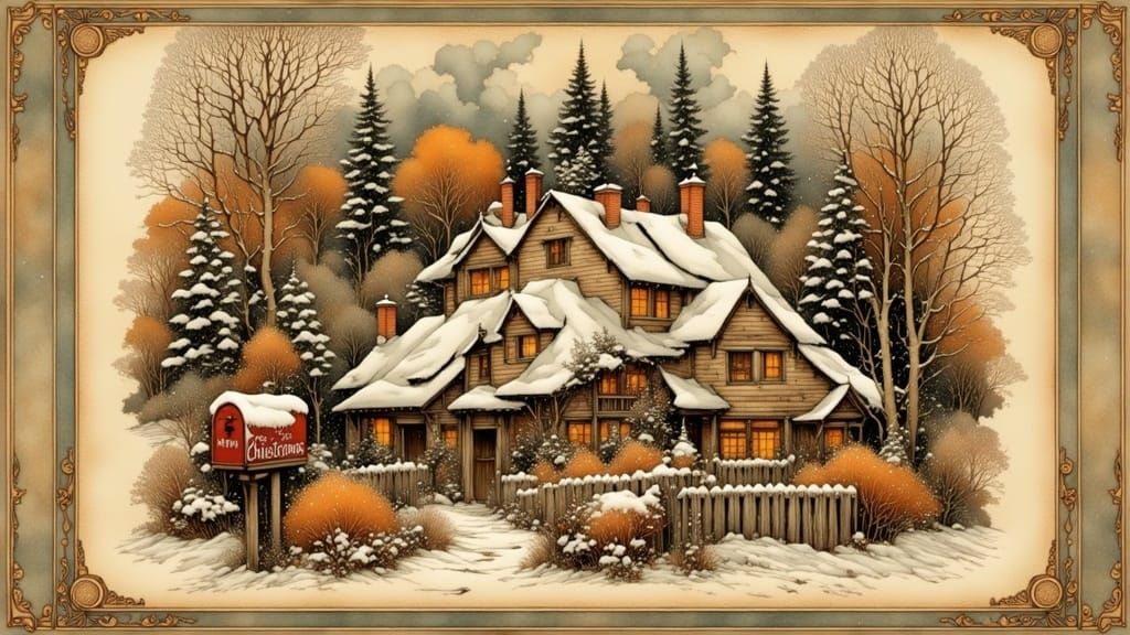 Nostalgic Christmas Postcard in Watercolor Style