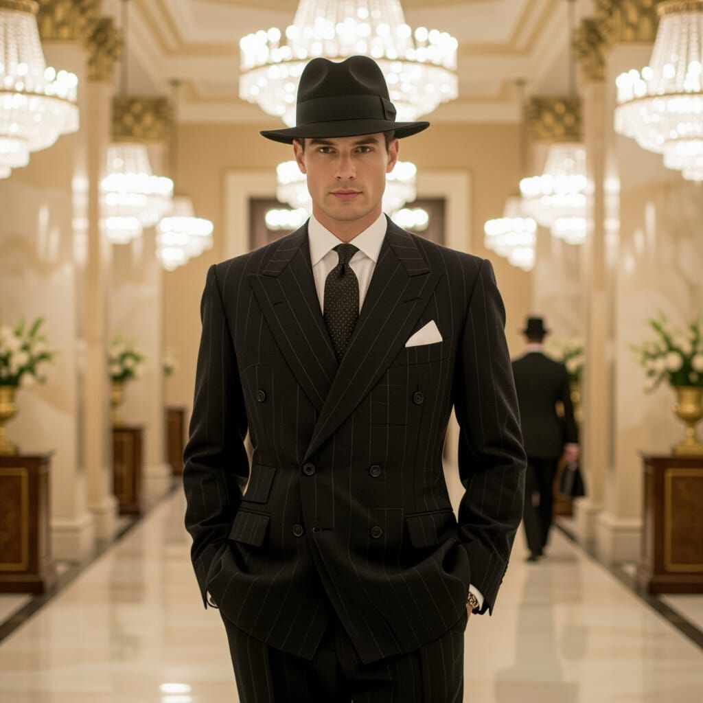Elegant Man in Fedora and Suit, Vintage 1950s Style