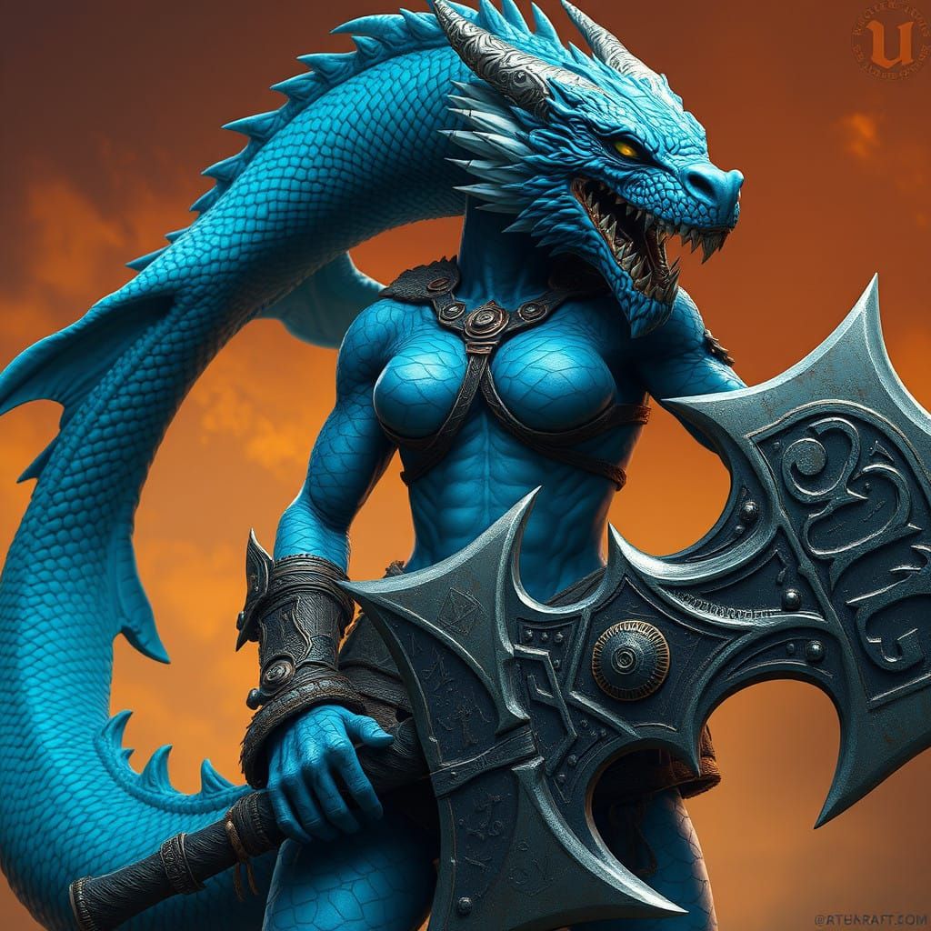 Majestic Blue Dragonborn Barbarian in Ancient Power