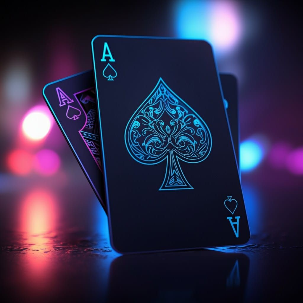 Surreal Neon Cards in Vibrant Blue and Black