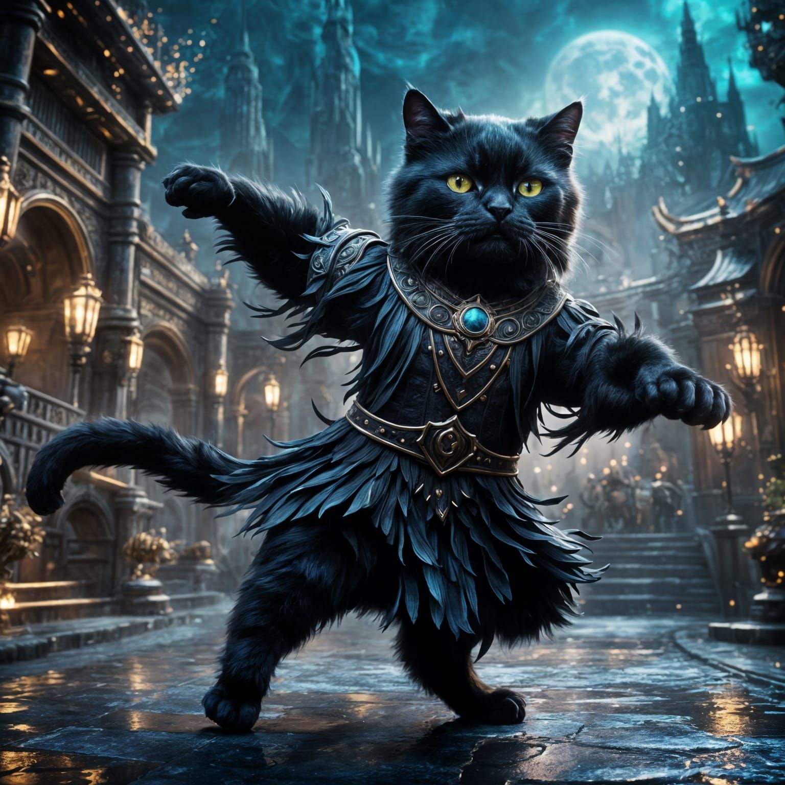 Black Cat Dancing: Detailed Matte Painting
