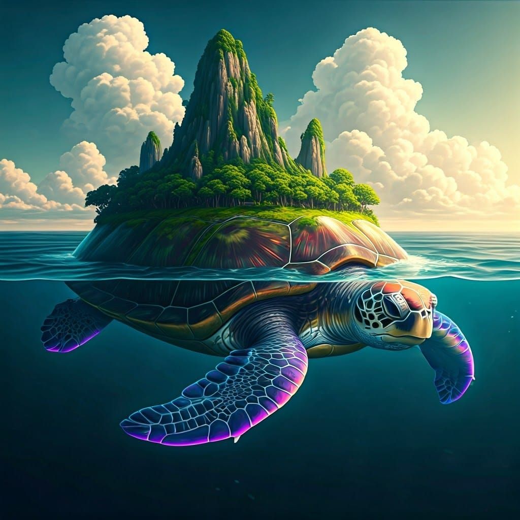 Surreal Turtle Island in Ethereal Dreamscapes