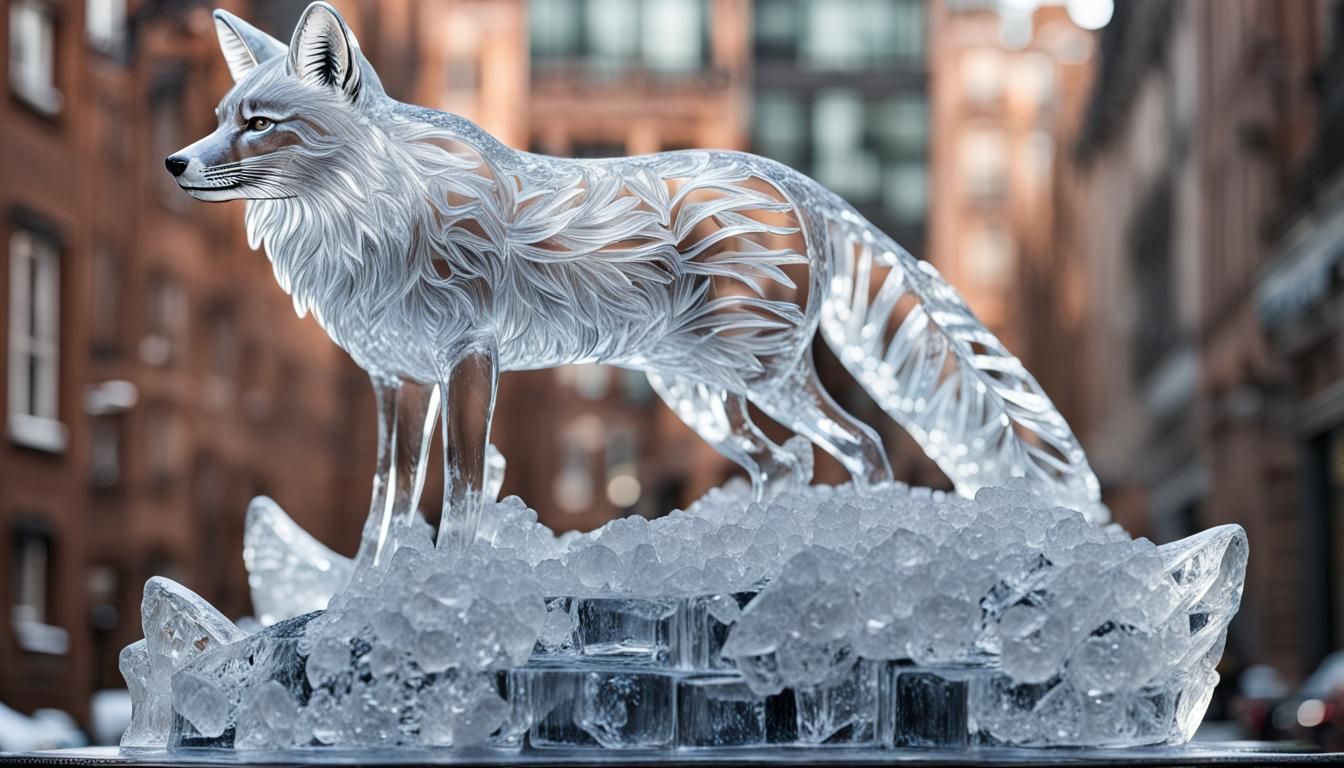 Detailed Ice Sculpture of a Fox