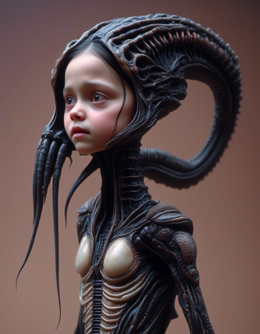 Cute Xenomorph Wednesday Adams in 4K