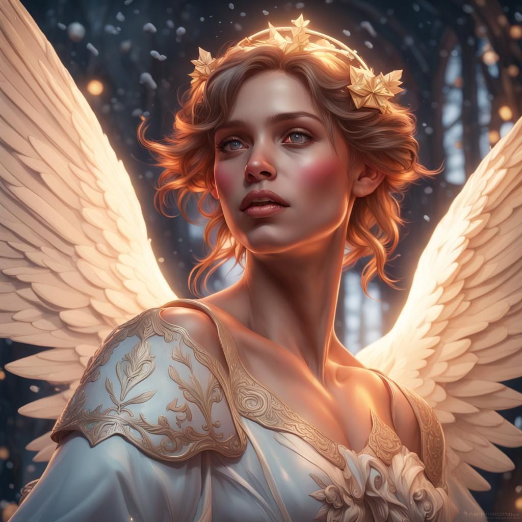 Detailed Christmas Angel Portrait in Art Nouveau Style