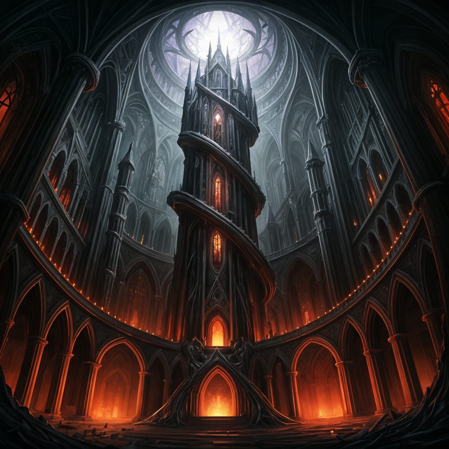 Obsidian Spire in Shadowy Underworld: Dark Fantasy