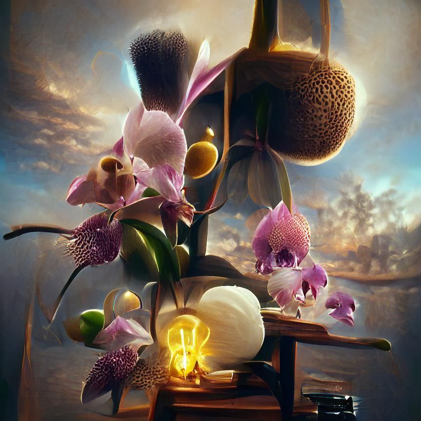 Orchid Flower Still Life in Photorealistic Style
