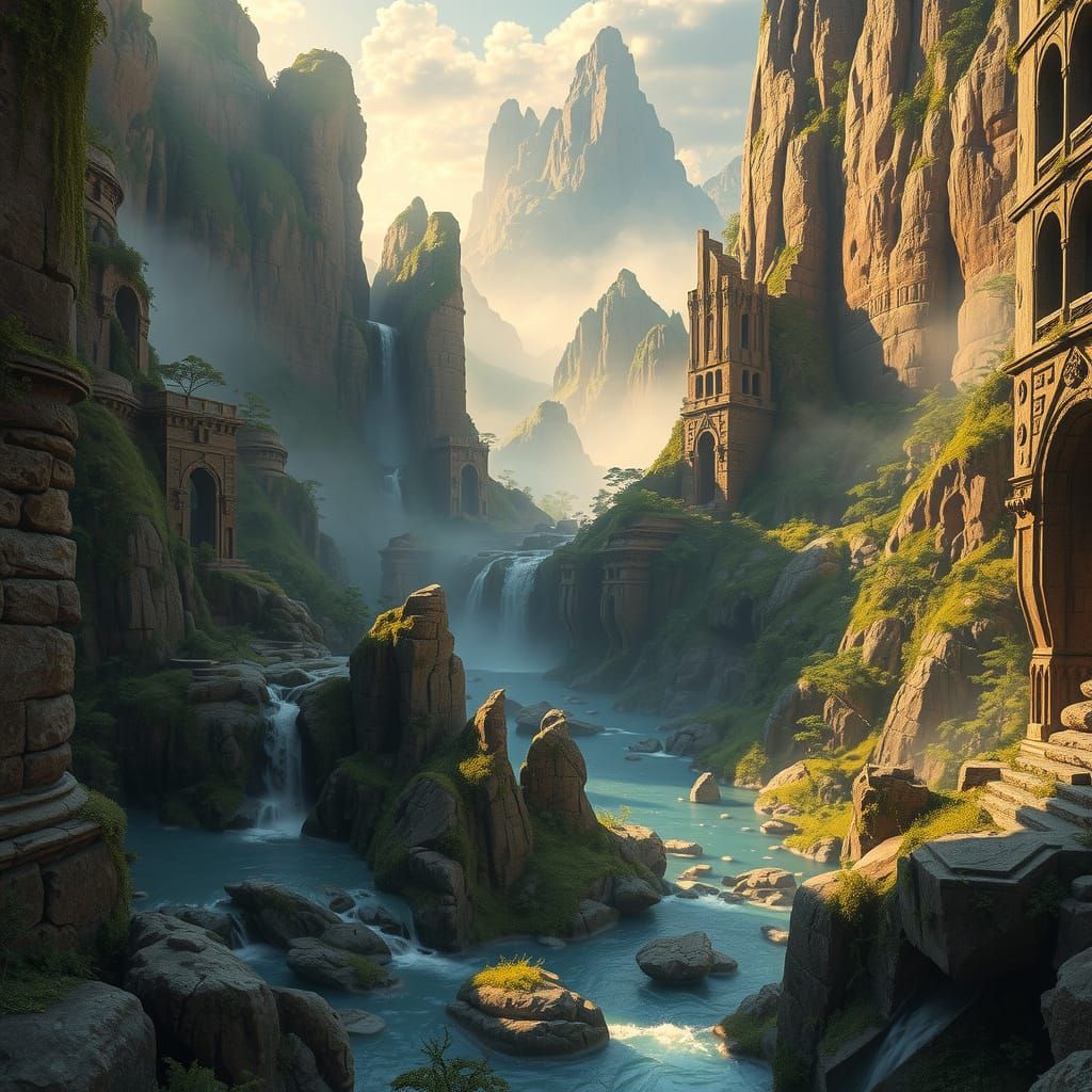 Extraterrestrial Valley with Ancient Sci-Fi Ruins