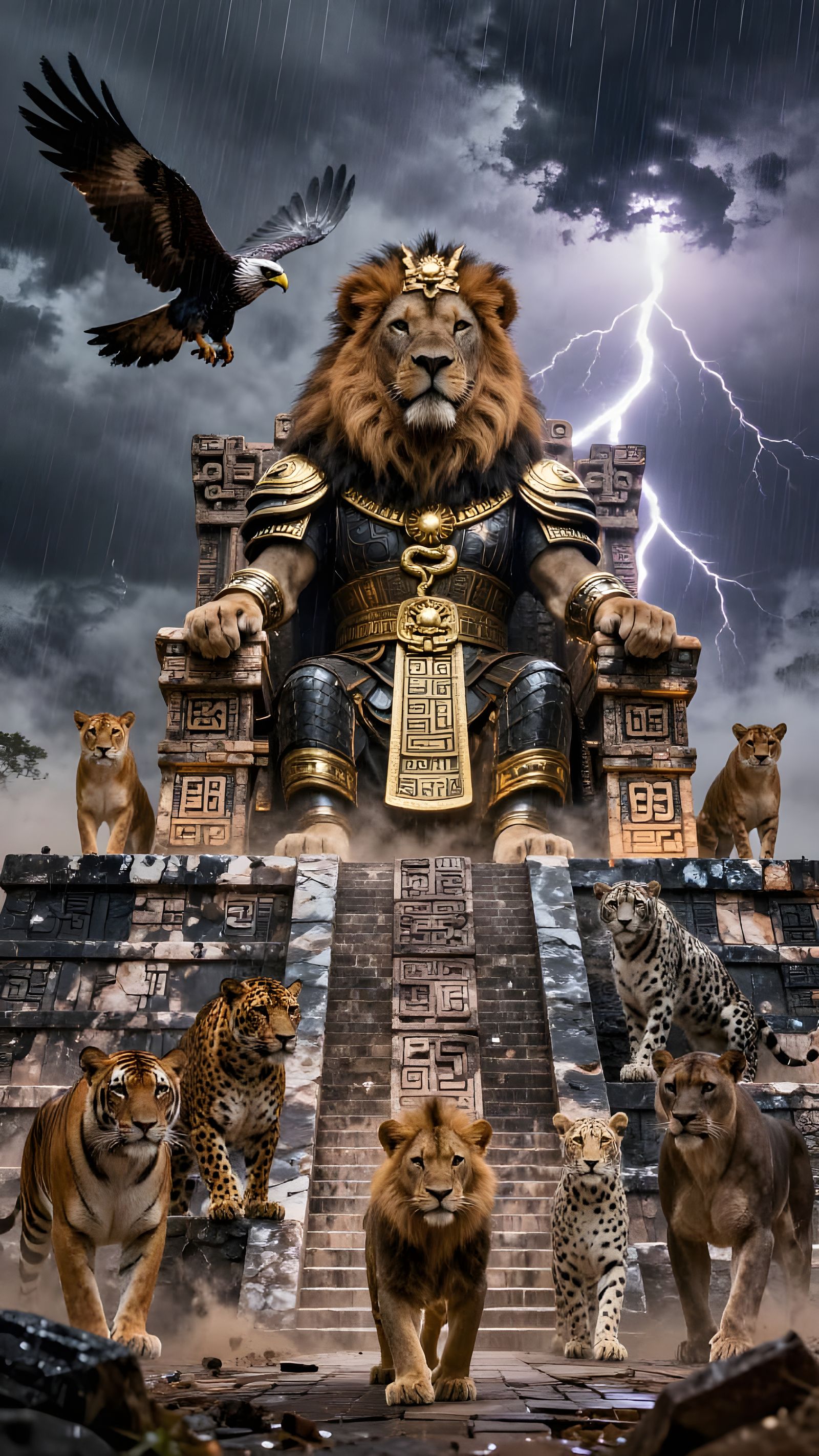 Lion King of Mayan Pyramid Throne