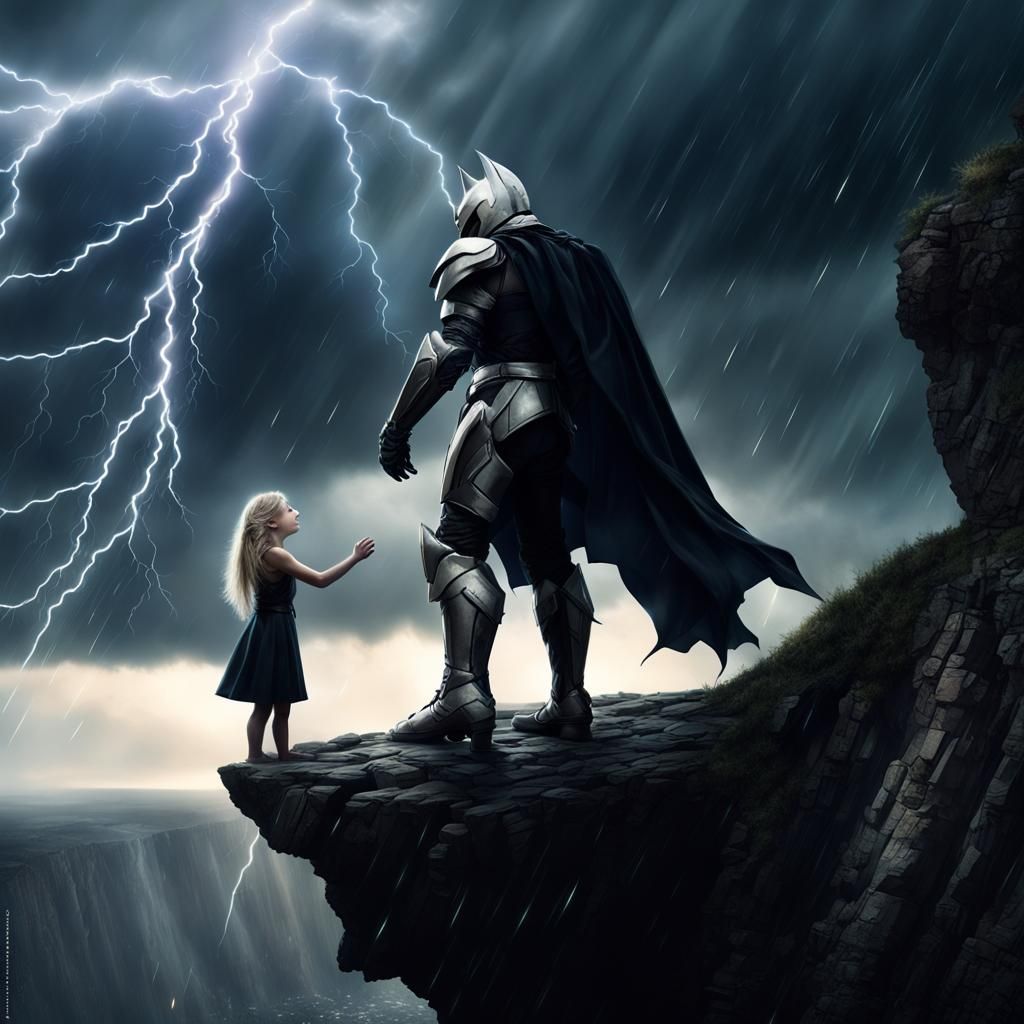 Knight Rescues Daughter in Thunderstorm