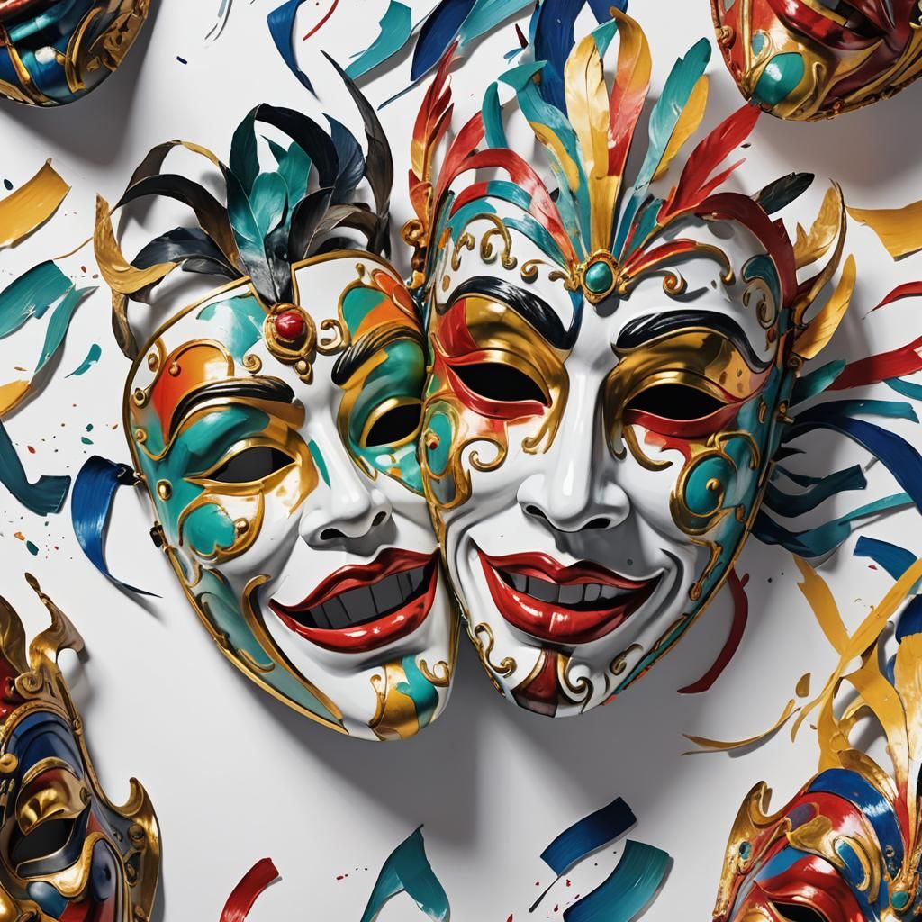 Comedy and Tragedy Masks in Fauvist Style