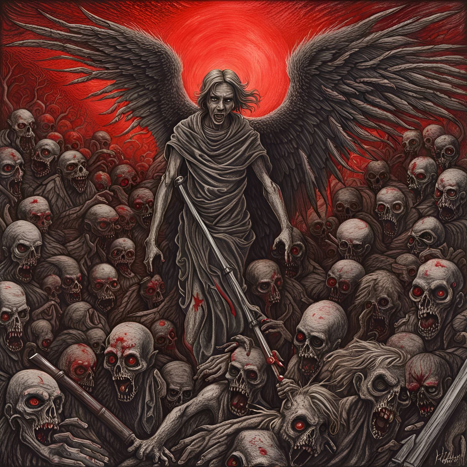 Dark Angel Marches Through Hell in Charcoal