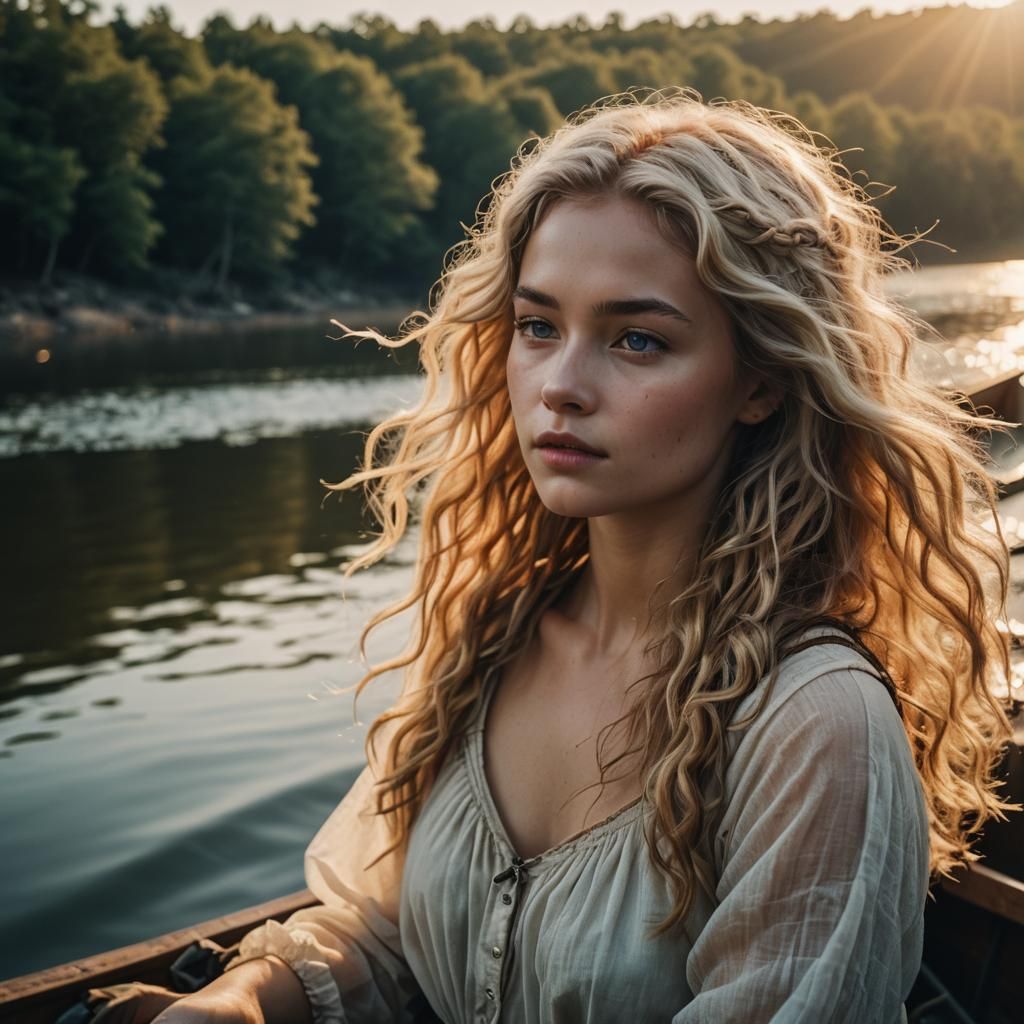 Fairy Woman in Boat at Sunset