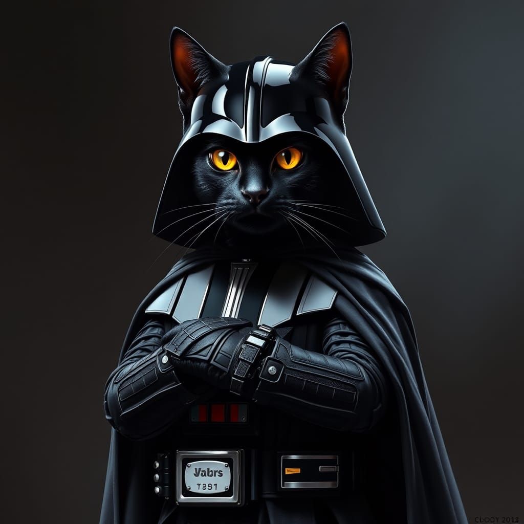 Menacing Cat Dressed as Darth Vader, Dark Moody Art