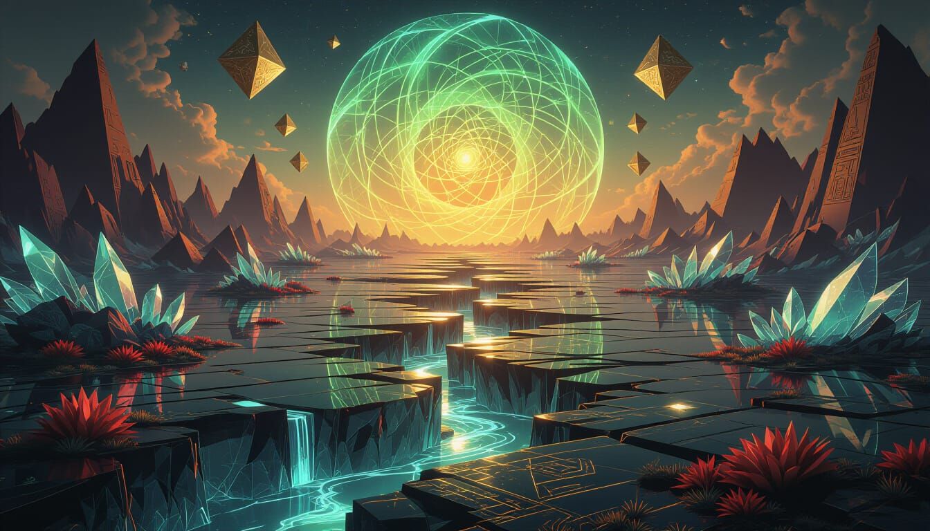 Surreal Glass Shard Landscape with Fractal Energy