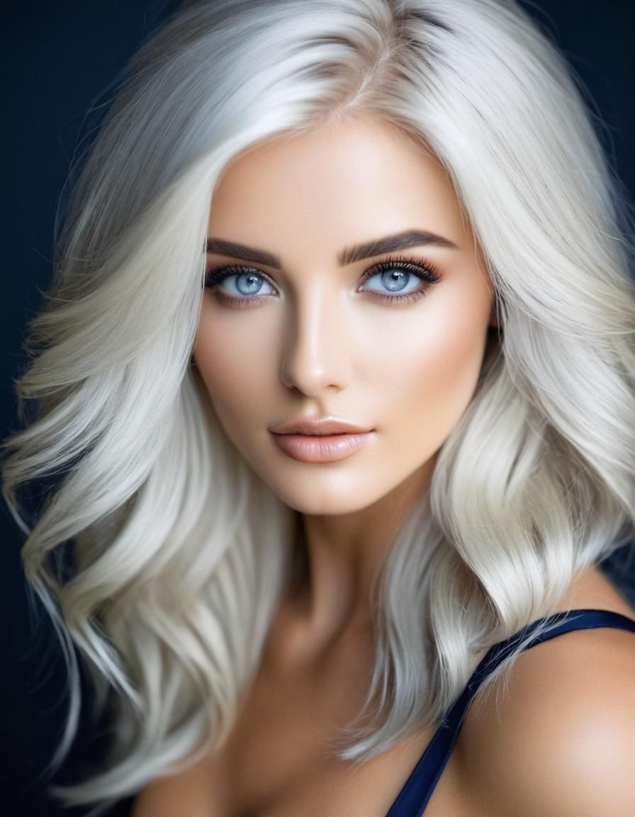 Platinum Blonde Girl with Gray-Navy Eyes