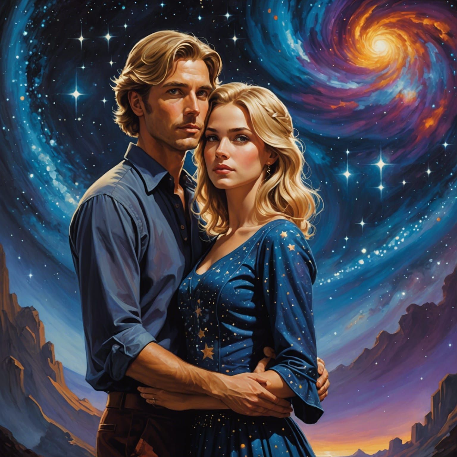Cosmic Lovers in a Galaxy Painting