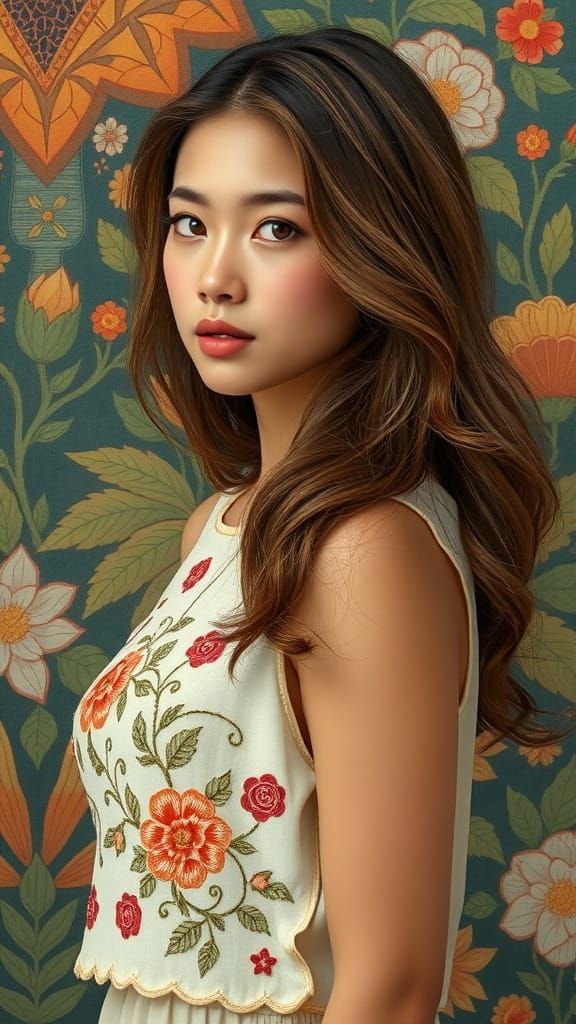 Young Woman in Whimsical Floral Setting