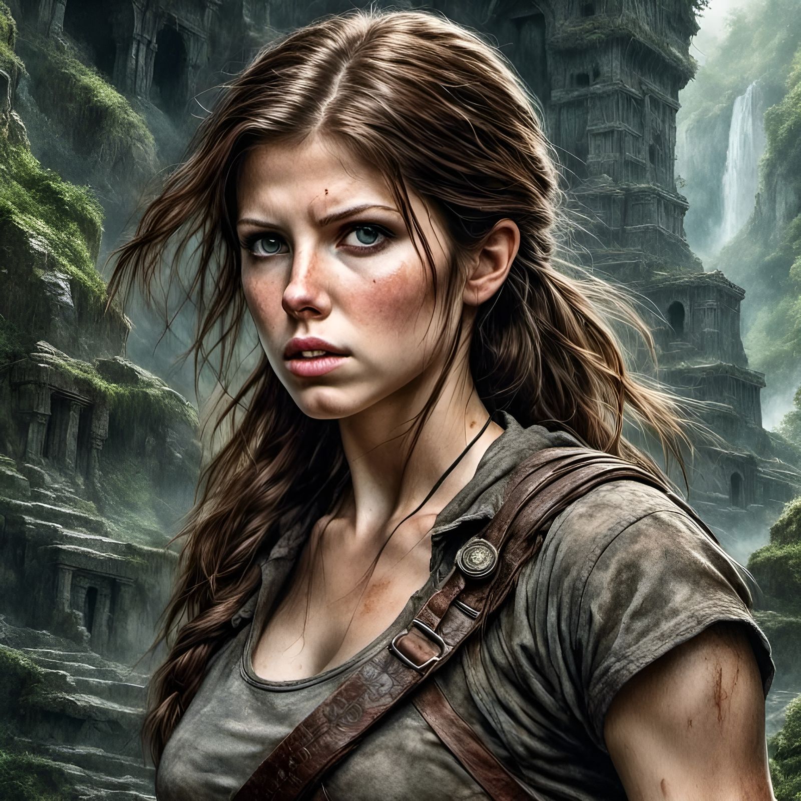 Anna Kendrick as Lara Croft in Tomb Raider Action Shot