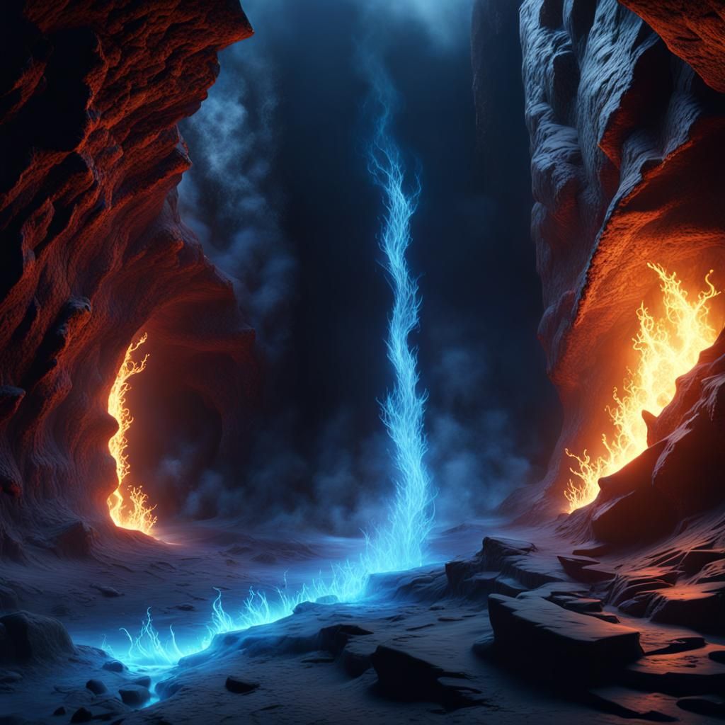 Blue Flames Emerge: Detailed Fantasy Concept Art