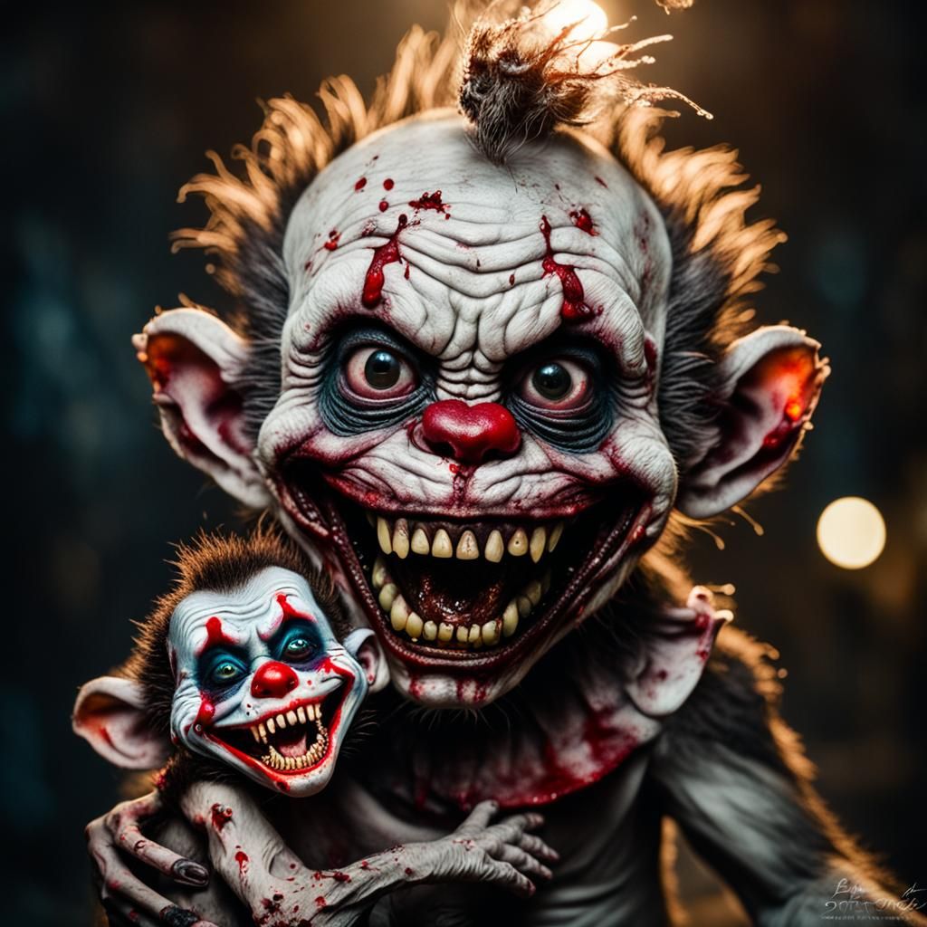 Hyper-Realistic Zombie Monkey Clown Baby Portrait