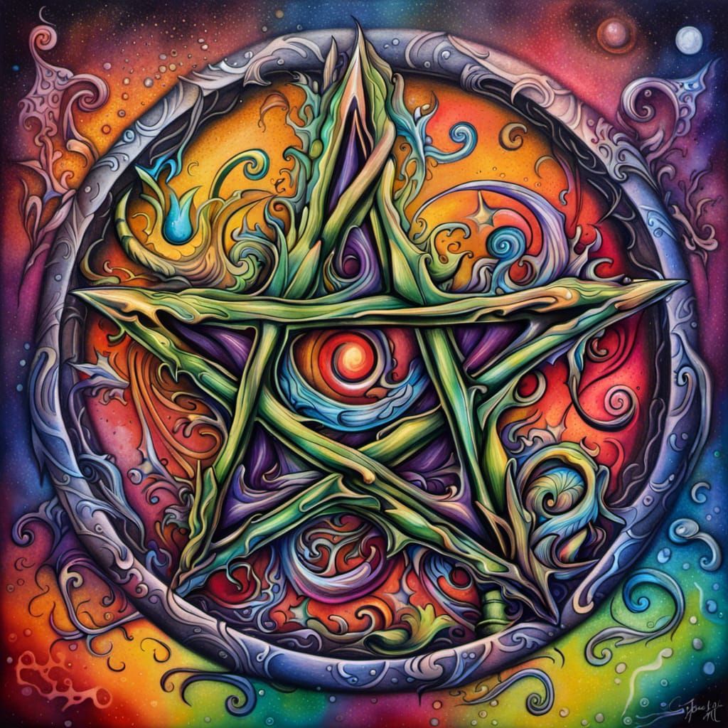 Enchanted Wiccan Dragon Pentacle in Graffiti Art