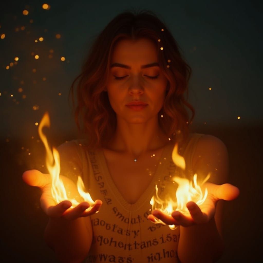 Person Consigning Affirmations to Fire in Cinematic Style