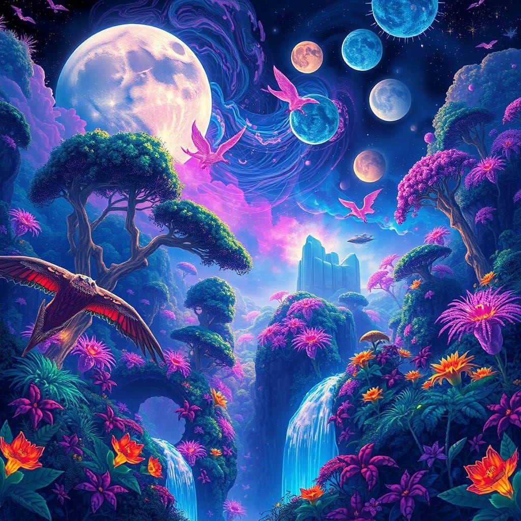 Bioluminescent Alien Jungle with Crystal Trees