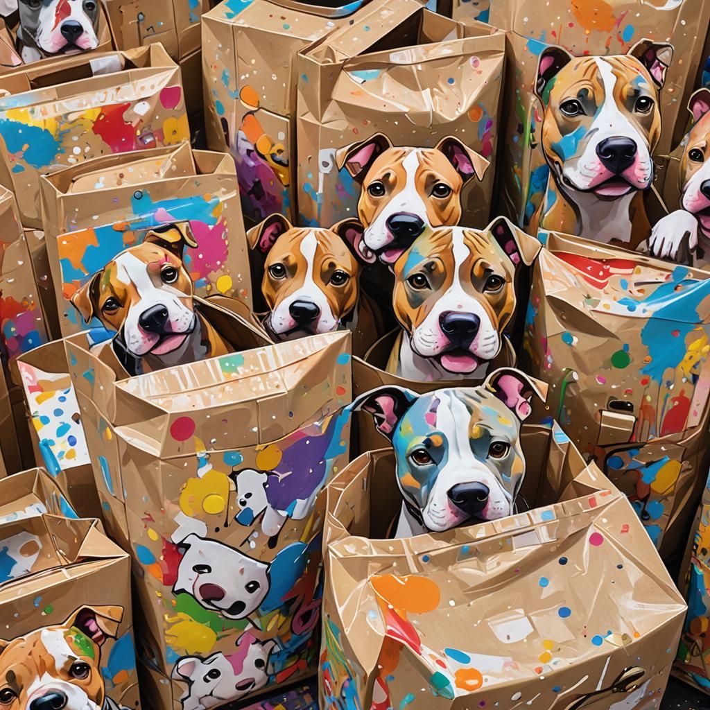 Anime Style Amstaff and Pitbulls in Bags