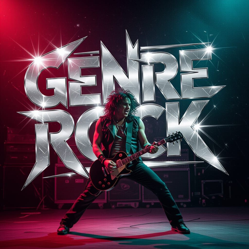Dynamic Rock Music Background with Gleaming Genre Text
