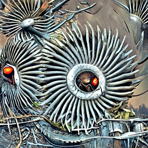 Steel Samurai Bird in Overgrown City