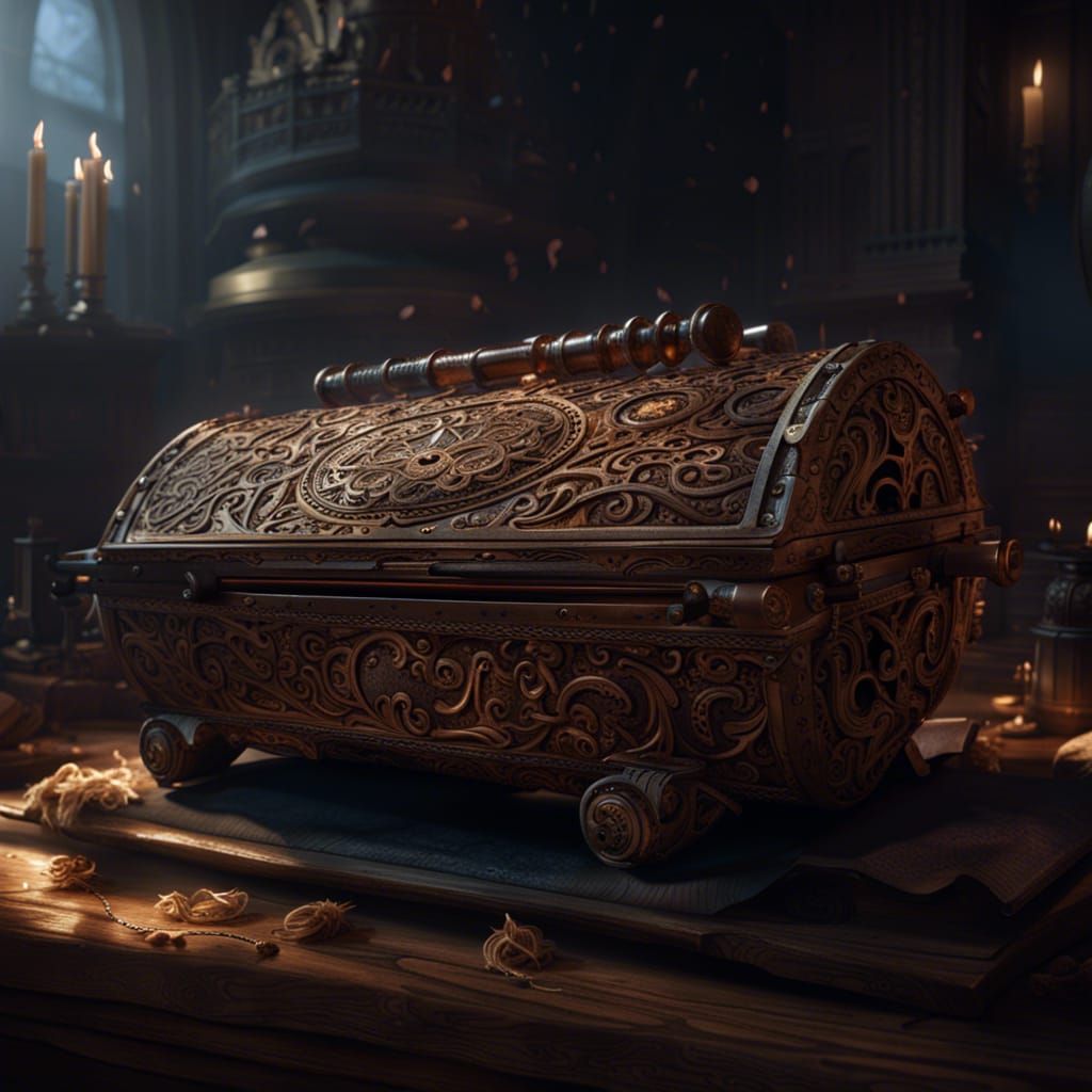Ornate Magical Hurdy Gurdy in Dark Fantasy Style