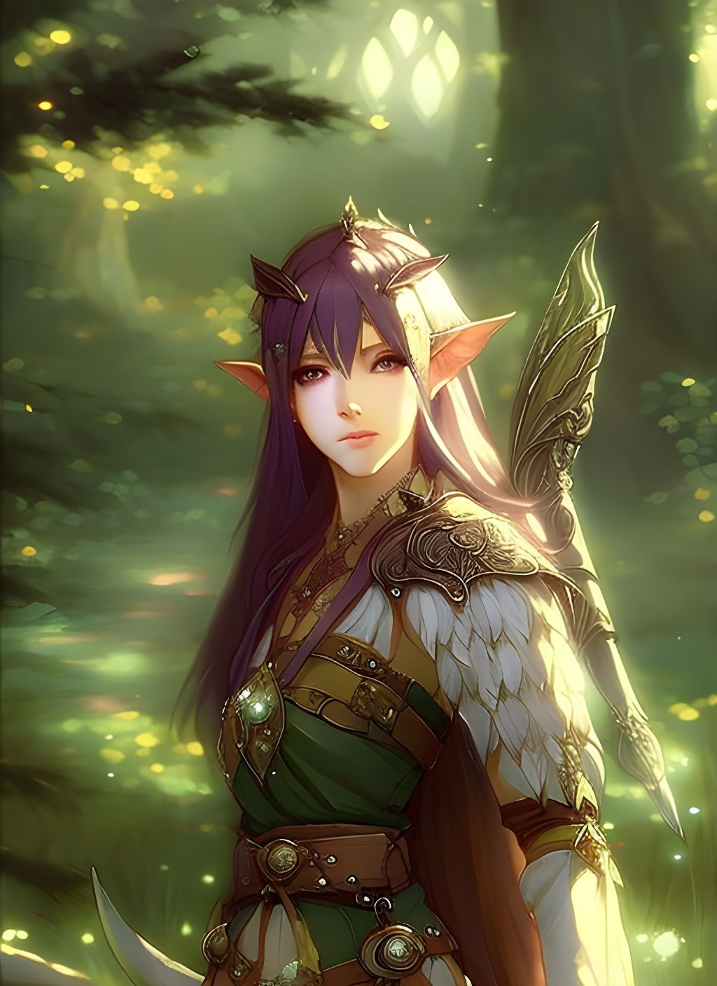 Wild Elf Princess Portrait in Forest, Manhwa Style