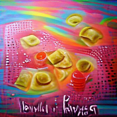 Colorful Acrylic Painting of Ravioli Pasta