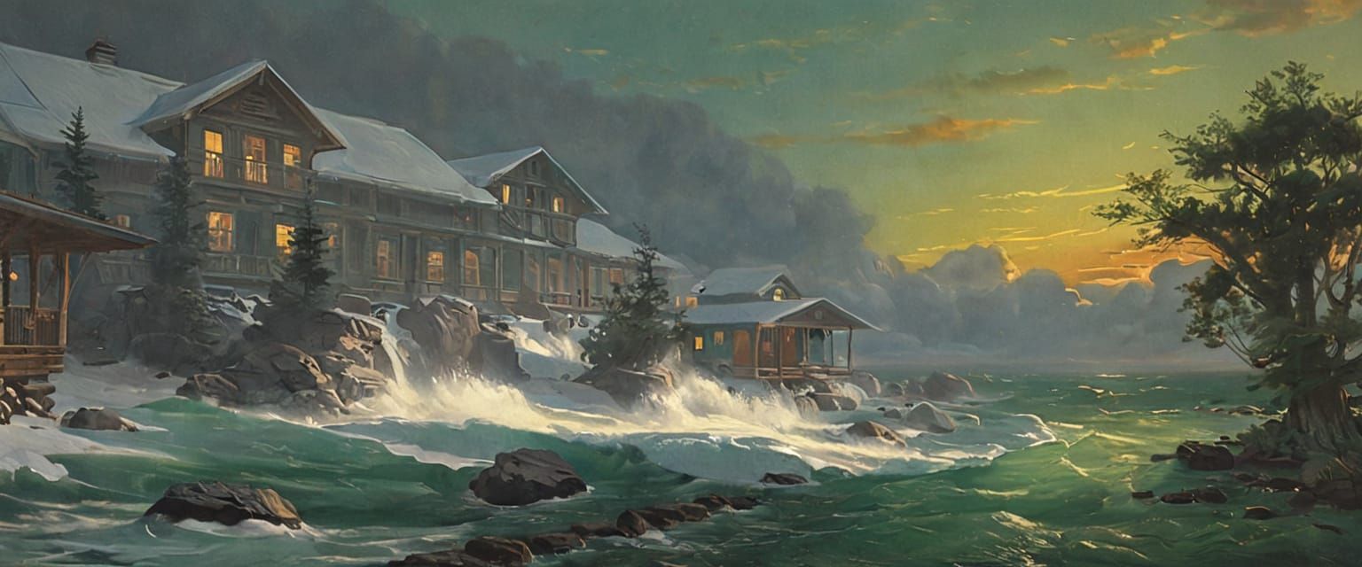 Realistic Oil Painting of Stormy Seascape with Lone Figure o...