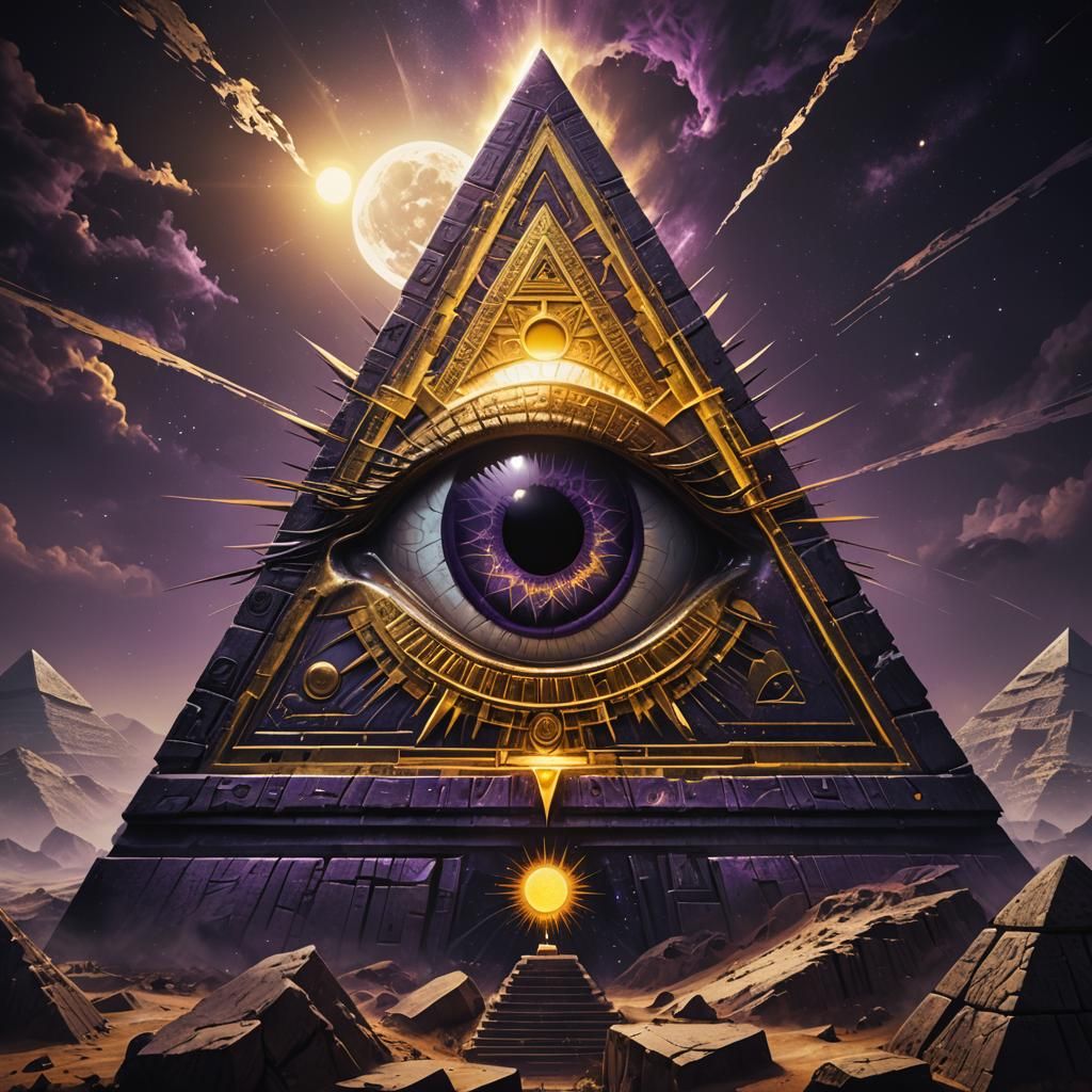 Mystical Eye Pyramid with Sun and Moon