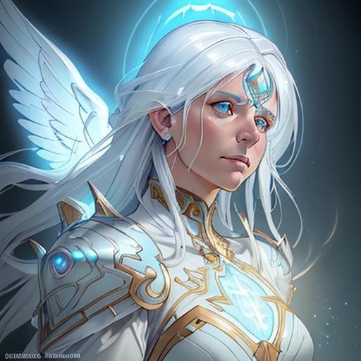 Angelic Romani Woman in Energy Armor Portrait
