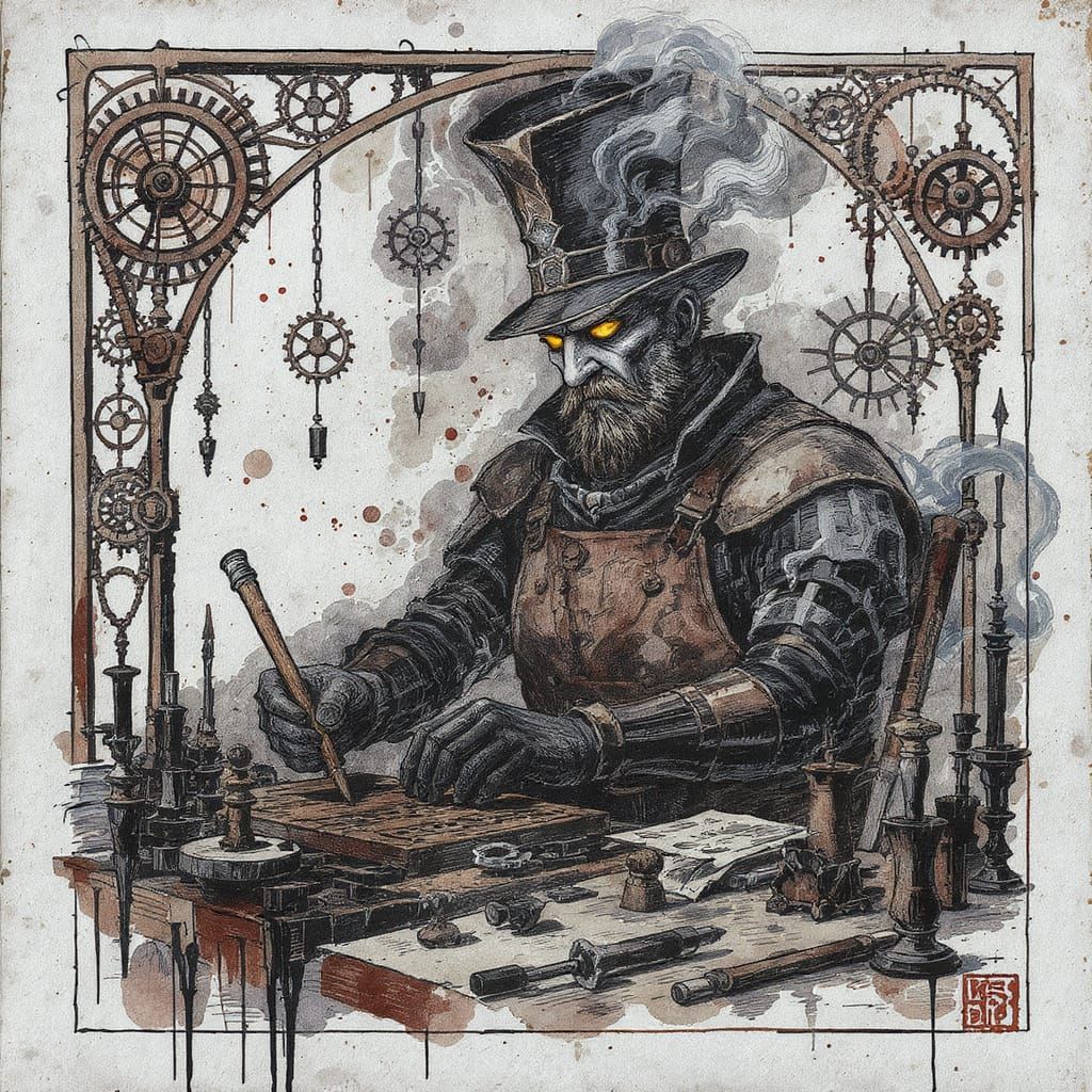 Harengon Artificer: Art Nouveau Charcoal Sketch