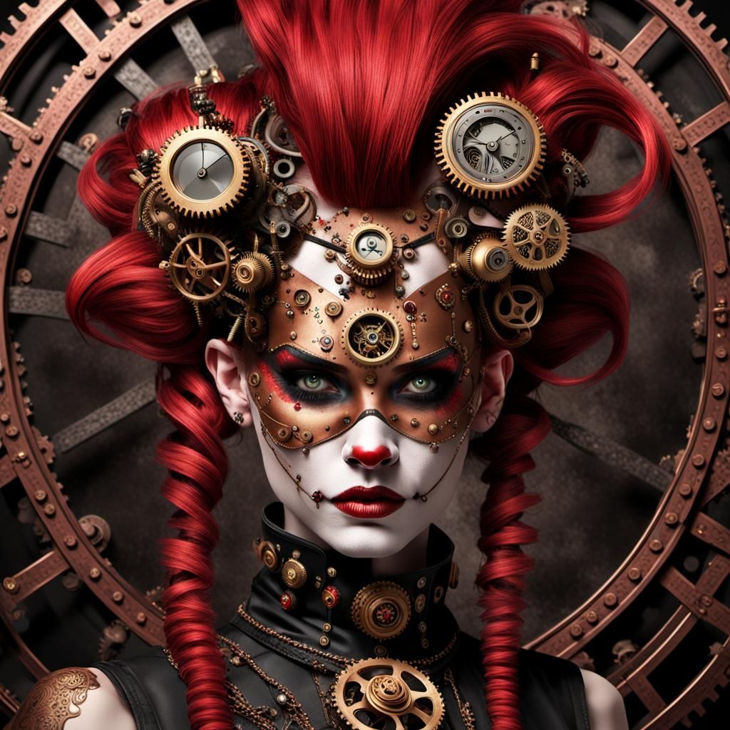 Steampunk Gothic Clown Girl Digital Art