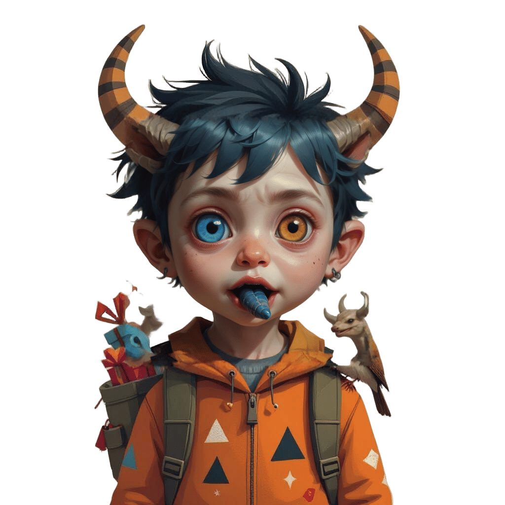 Child Creature with Geometric Shape and Twisted Horns