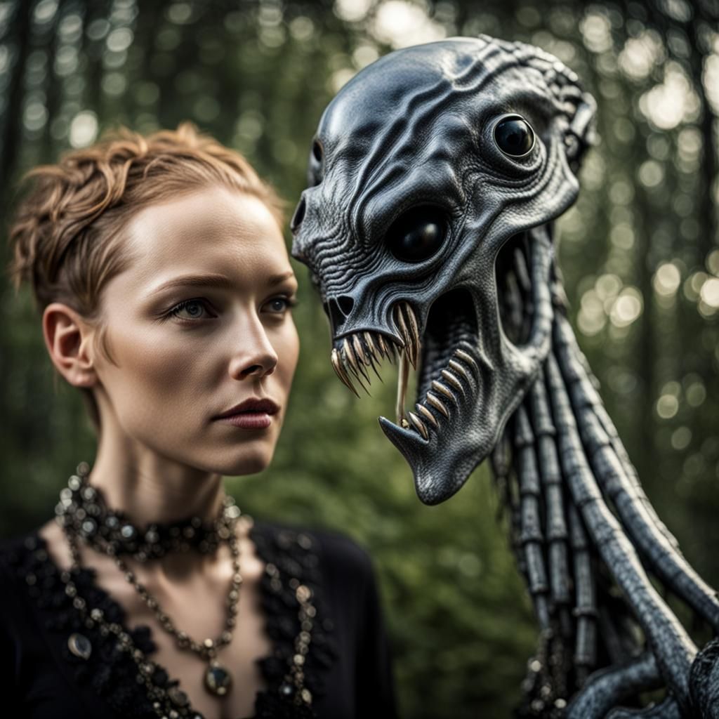 Surreal Restaurant Scene with Exotic Aliens