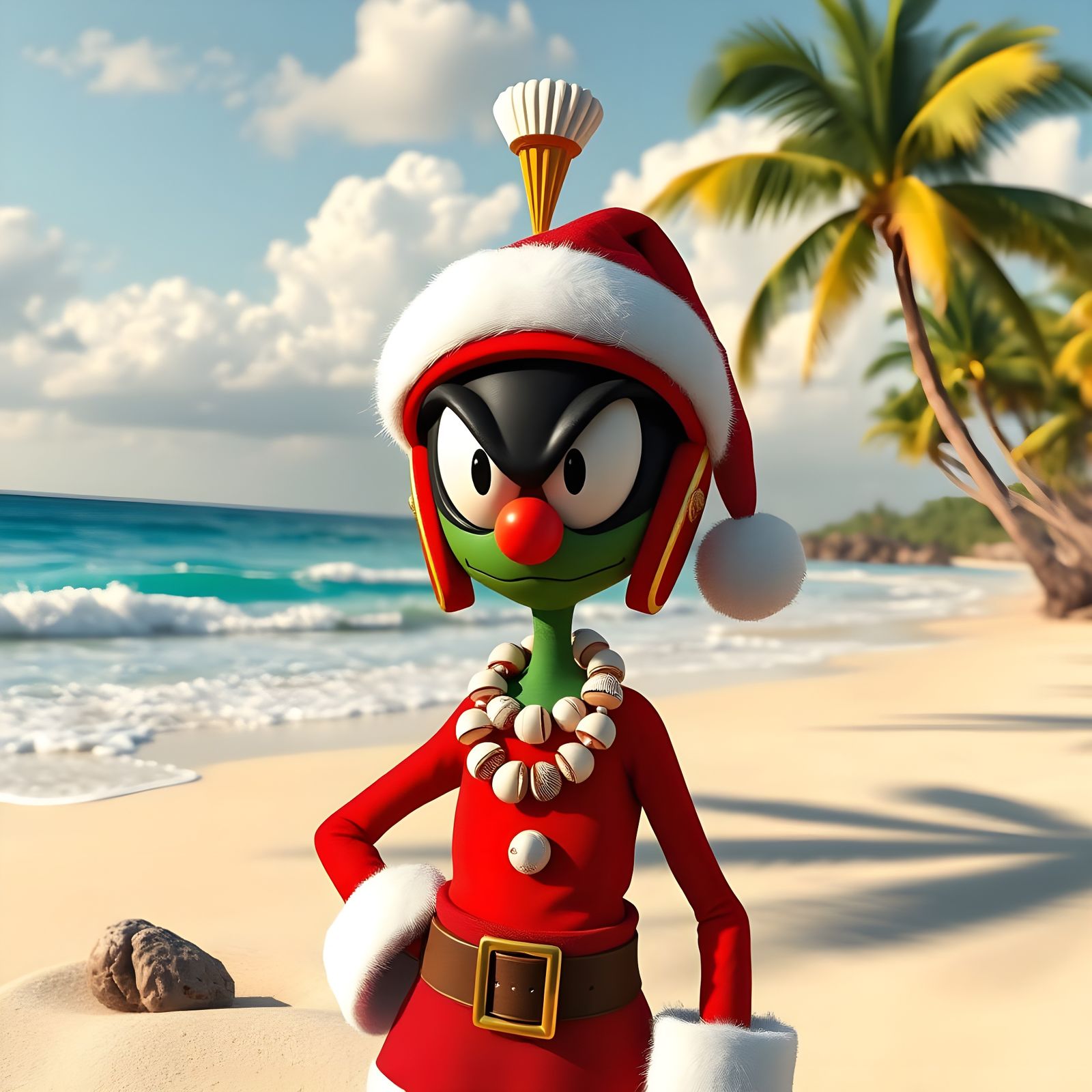 Surreal Marvin the Martian in Vibrant Beachwear