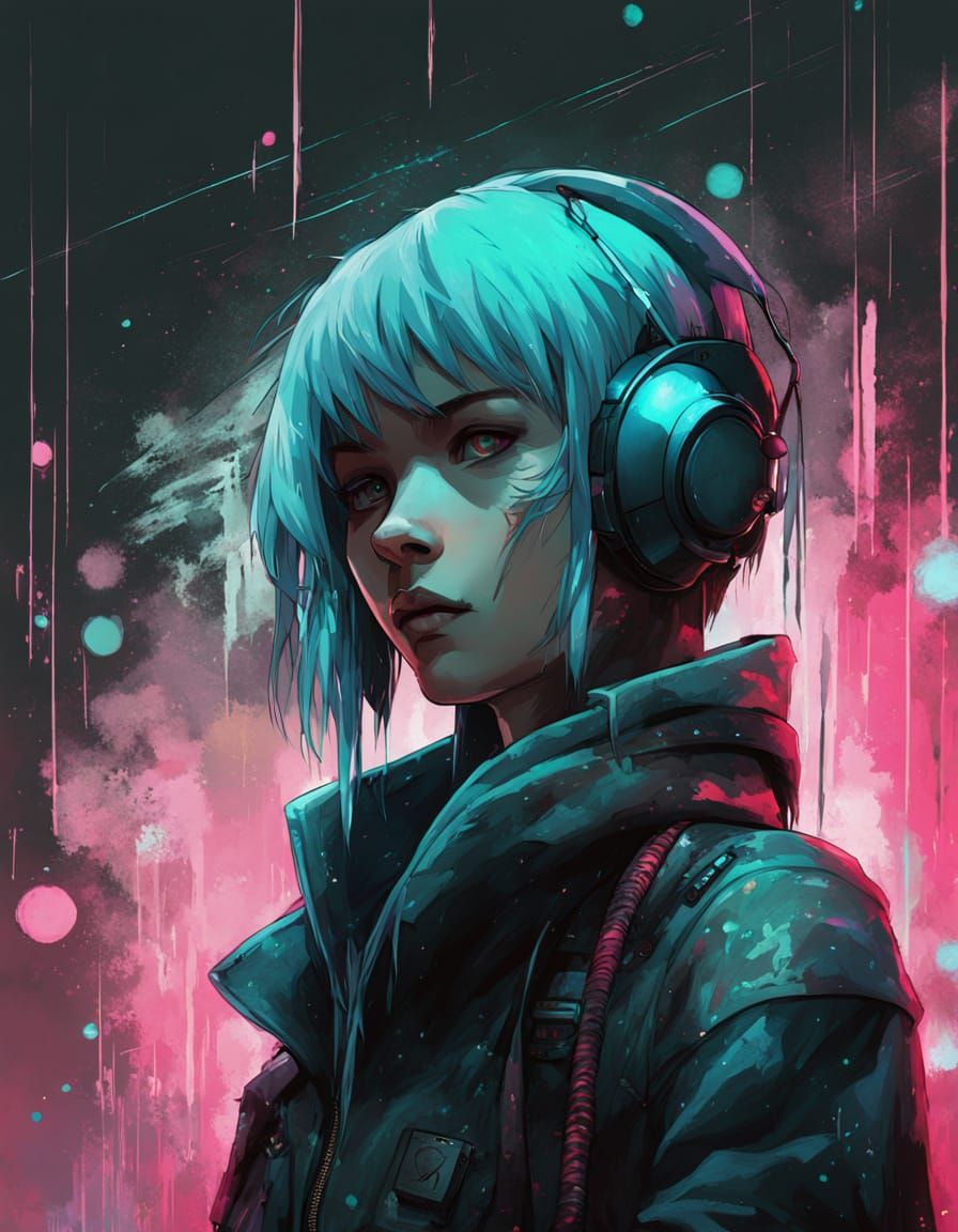Cyberpunk Anime Girl with Pink Glow
